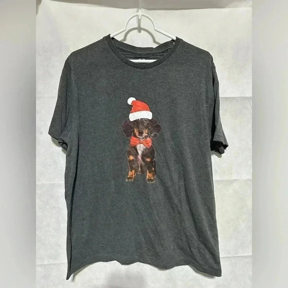 Denim & Flower Ricky Singh Mens Large Tee Holiday Dachshund Puppy Dog Graphic